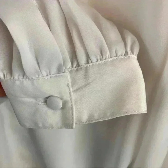 VTG Women's Sz.10 Sheer Puff-Sleeve Blouse White Pleated-Front Victorian - Picture 5 of 6